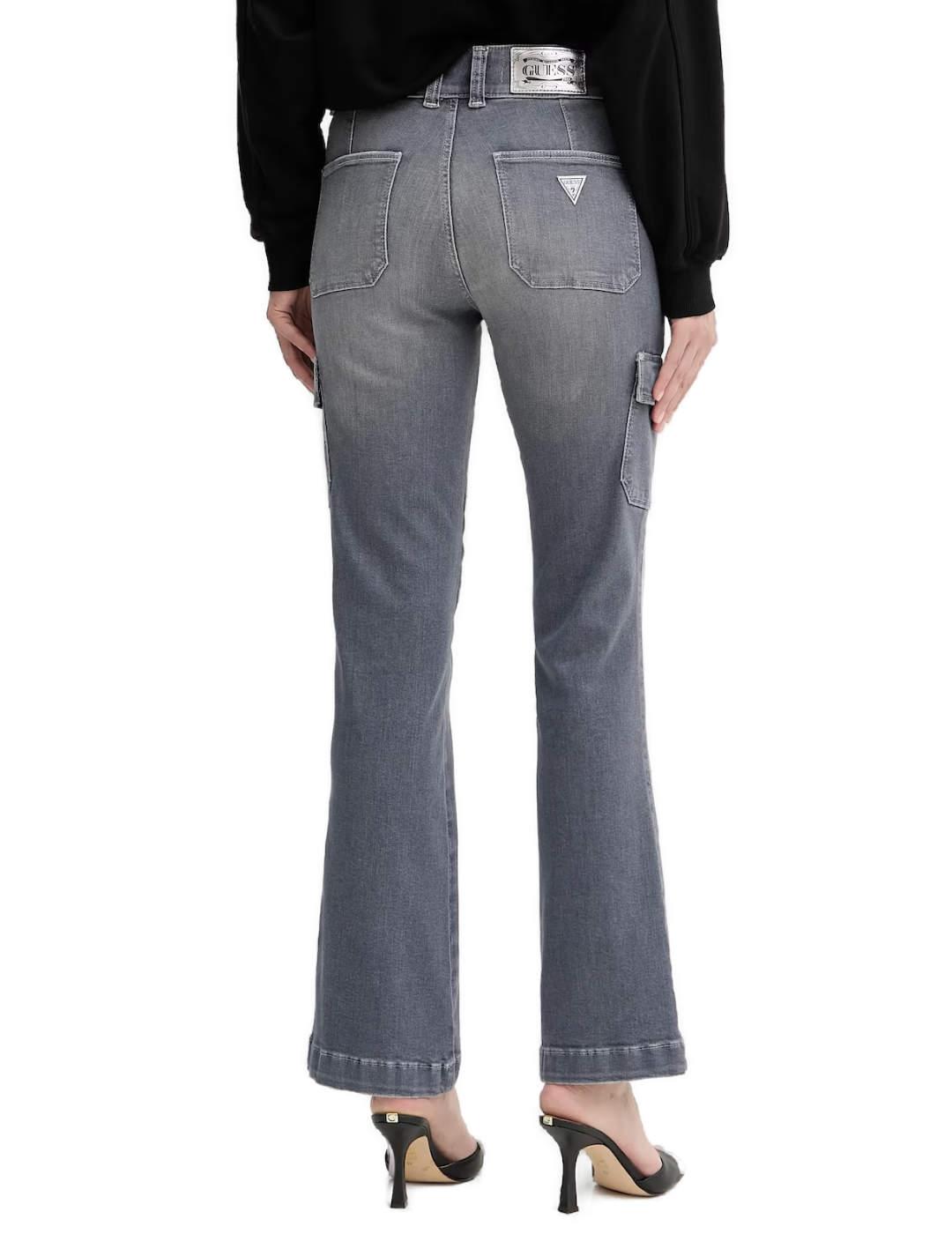 Pantalón vaquero Guess Cargo gris flare para mujer