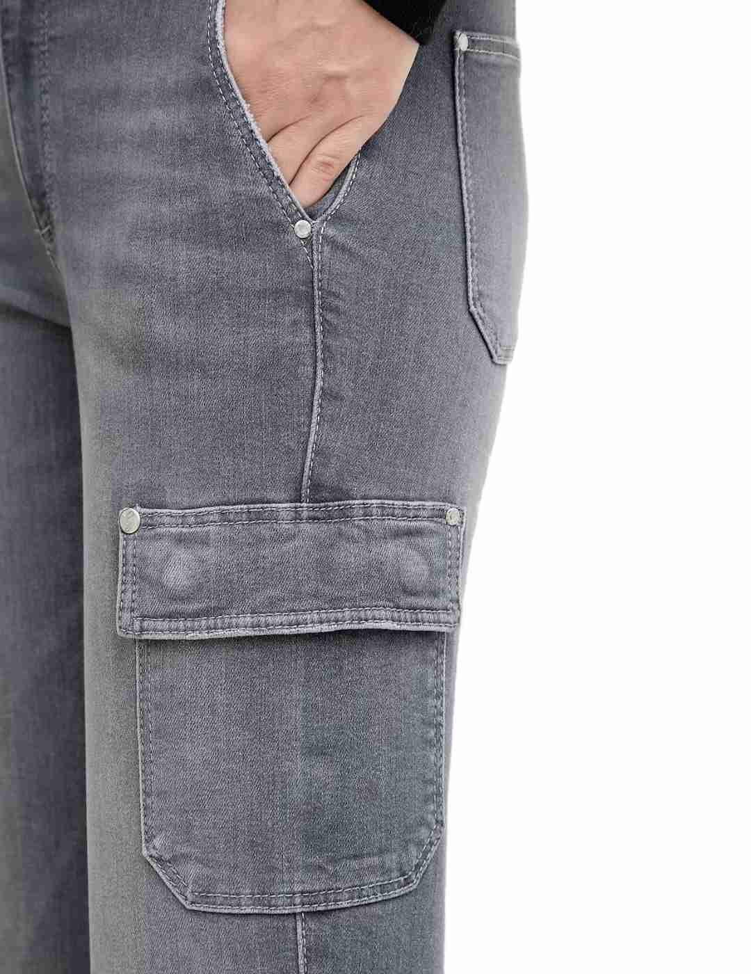 Pantalón vaquero Guess Cargo gris flare para mujer