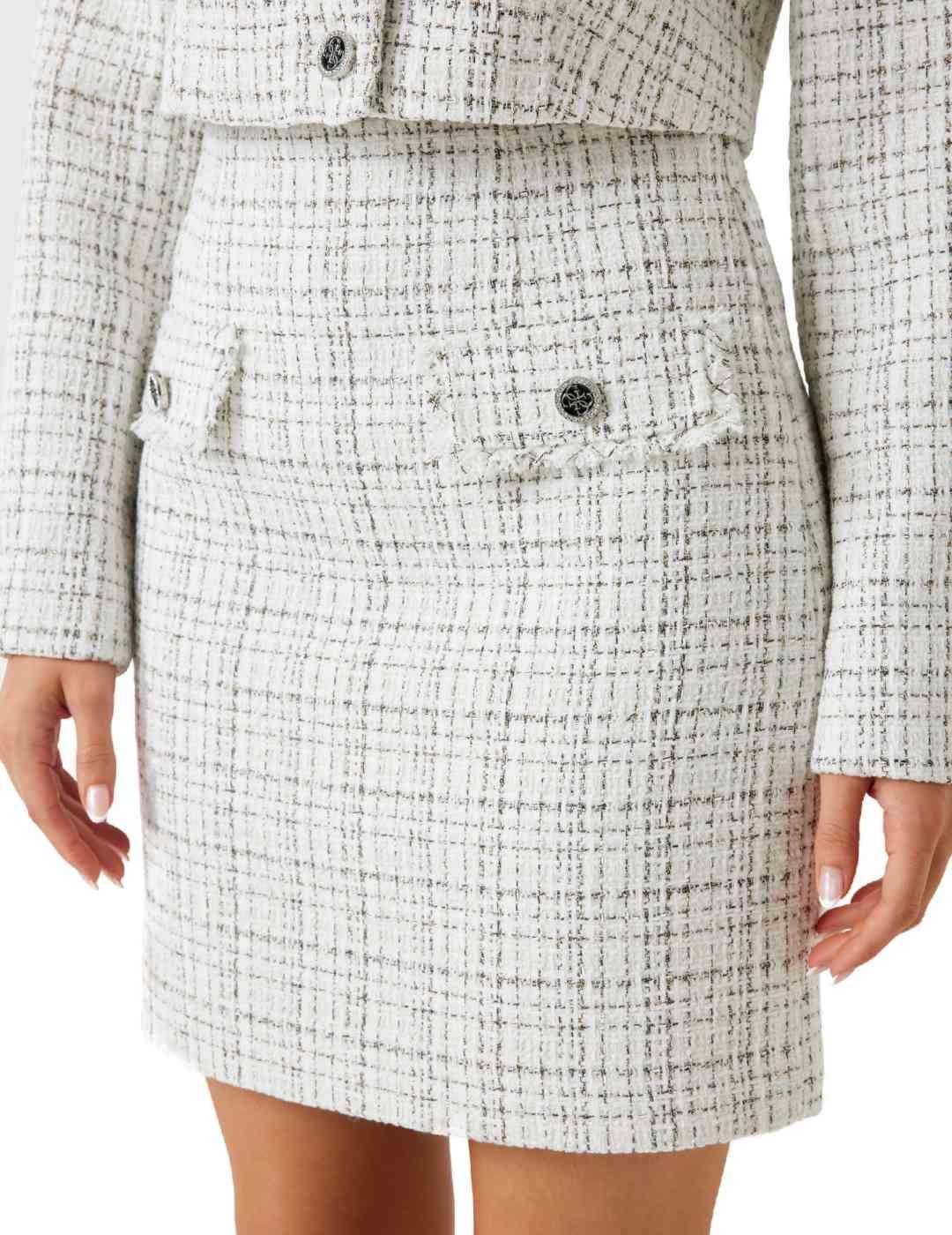 Falda Guess Annamaria corta blanca tweed tejida para mujer