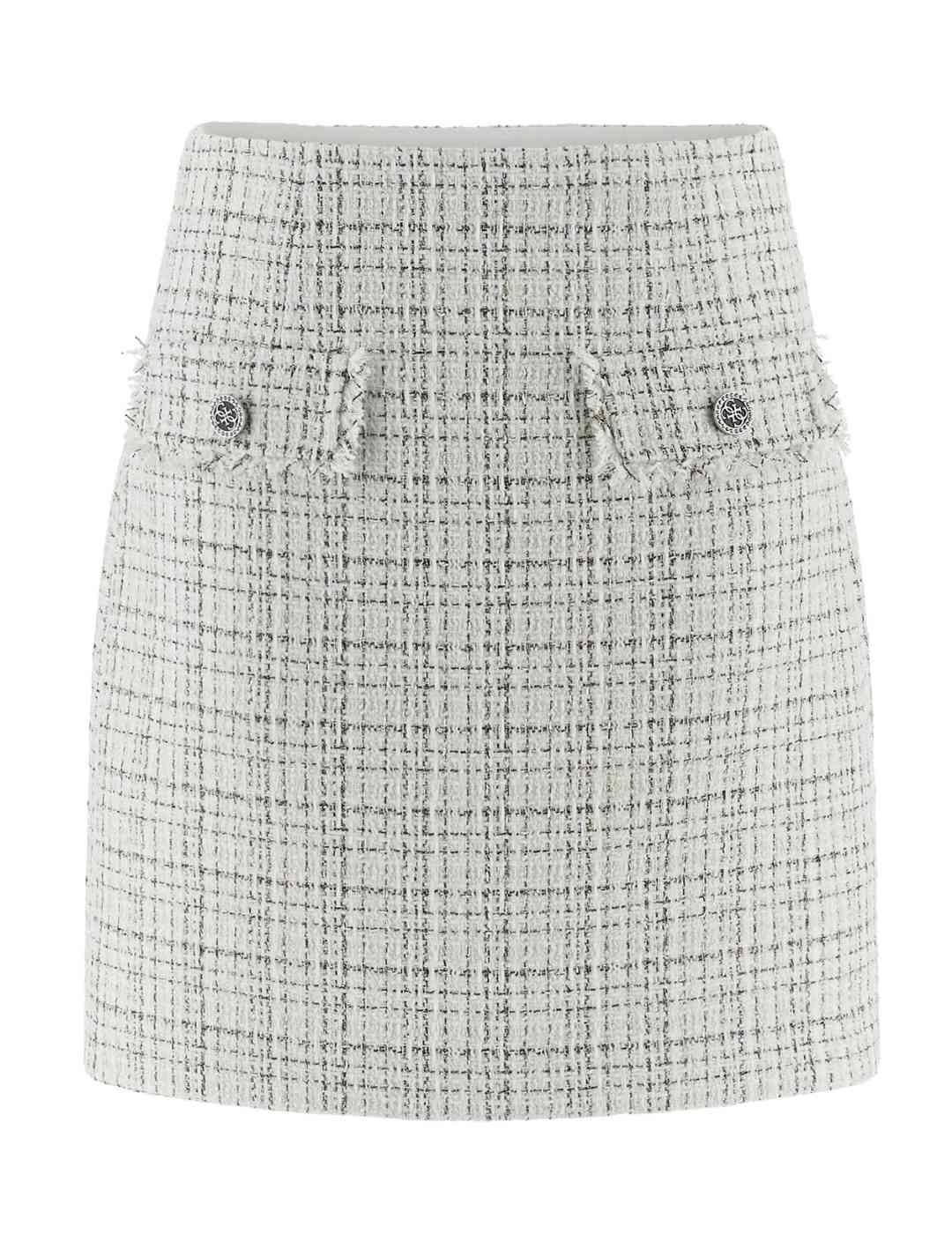 Falda Guess Annamaria corta blanca tweed tejida para mujer