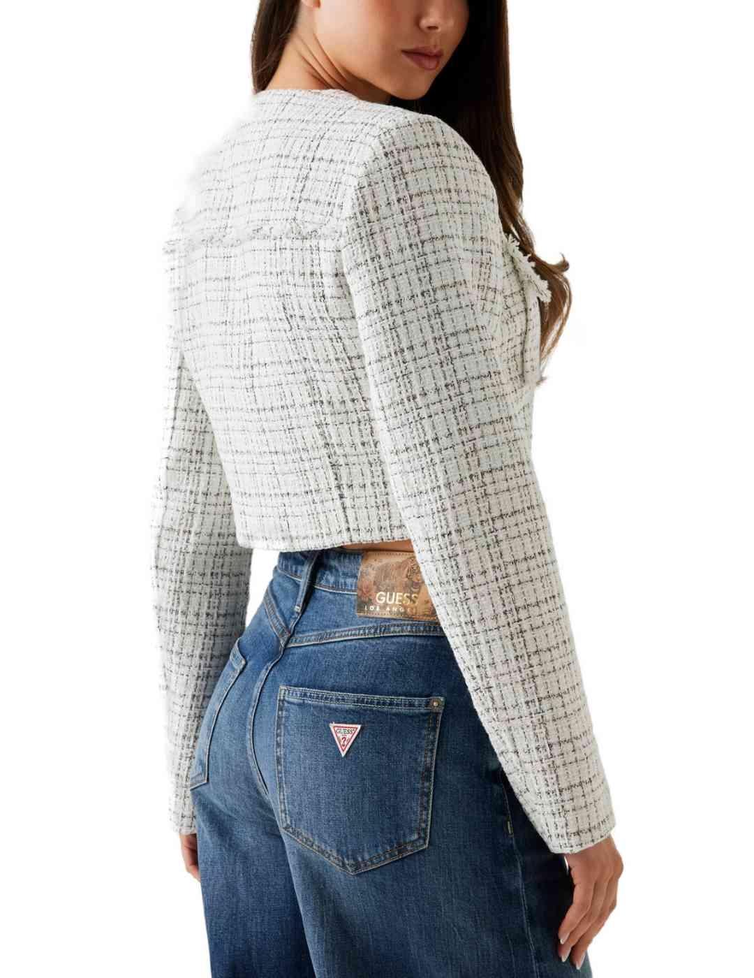 Chaqueta Guess Annnamaria blanca tweed cropped para mujer
