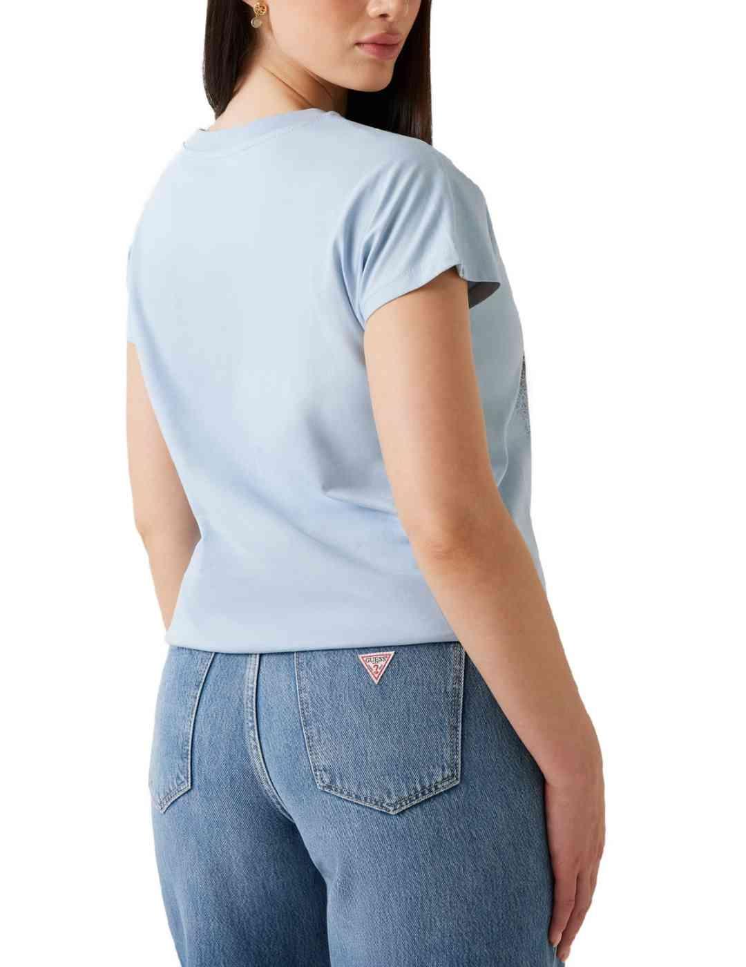 Camiseta Guess 4G Shared azul brillos manga corta para mujer