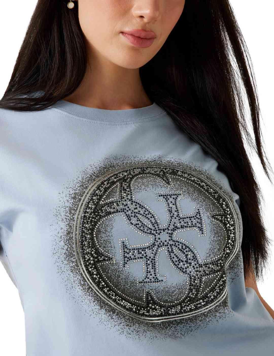 Camiseta Guess 4G Shared azul brillos manga corta para mujer