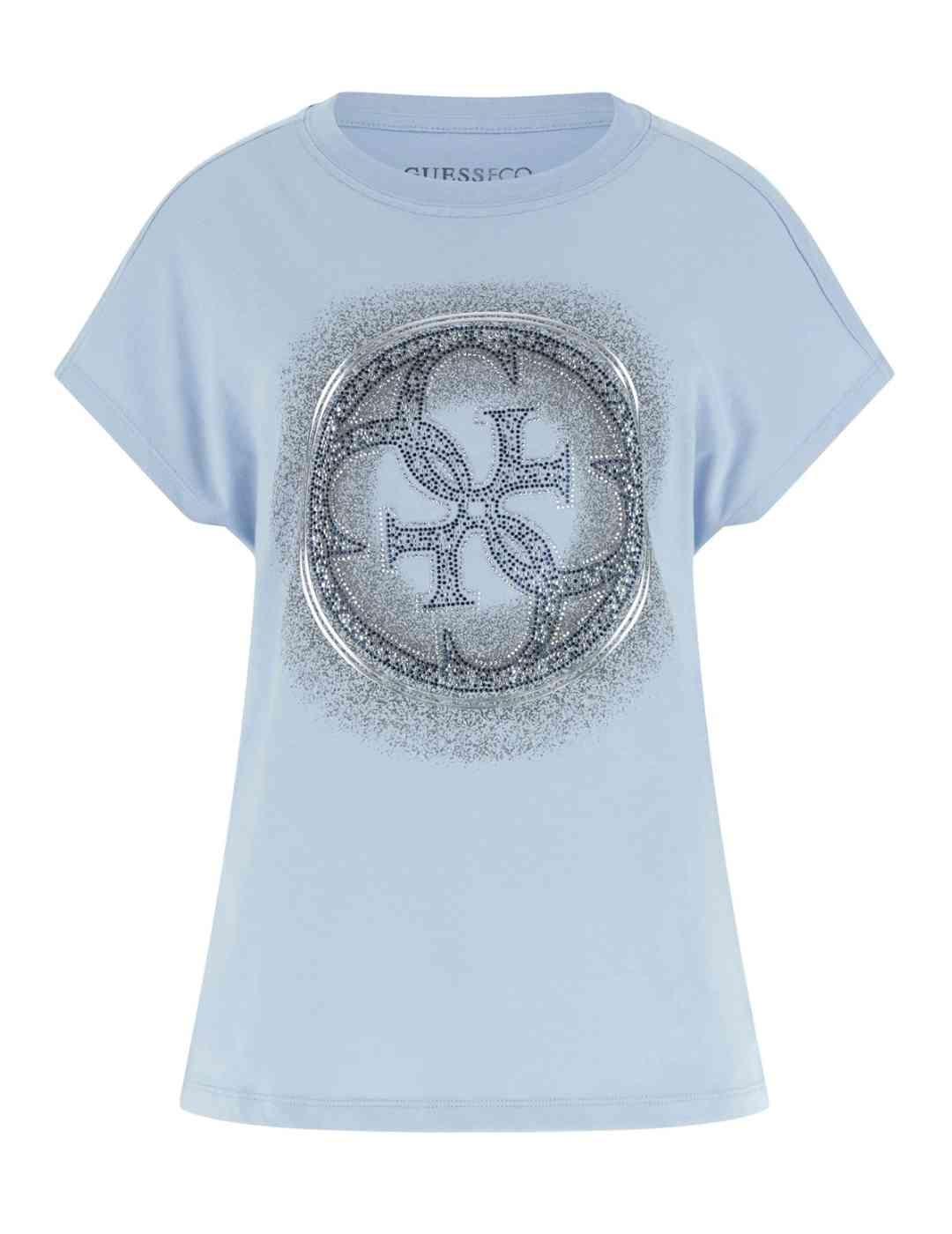 Camiseta Guess 4G Shared azul brillos manga corta para mujer