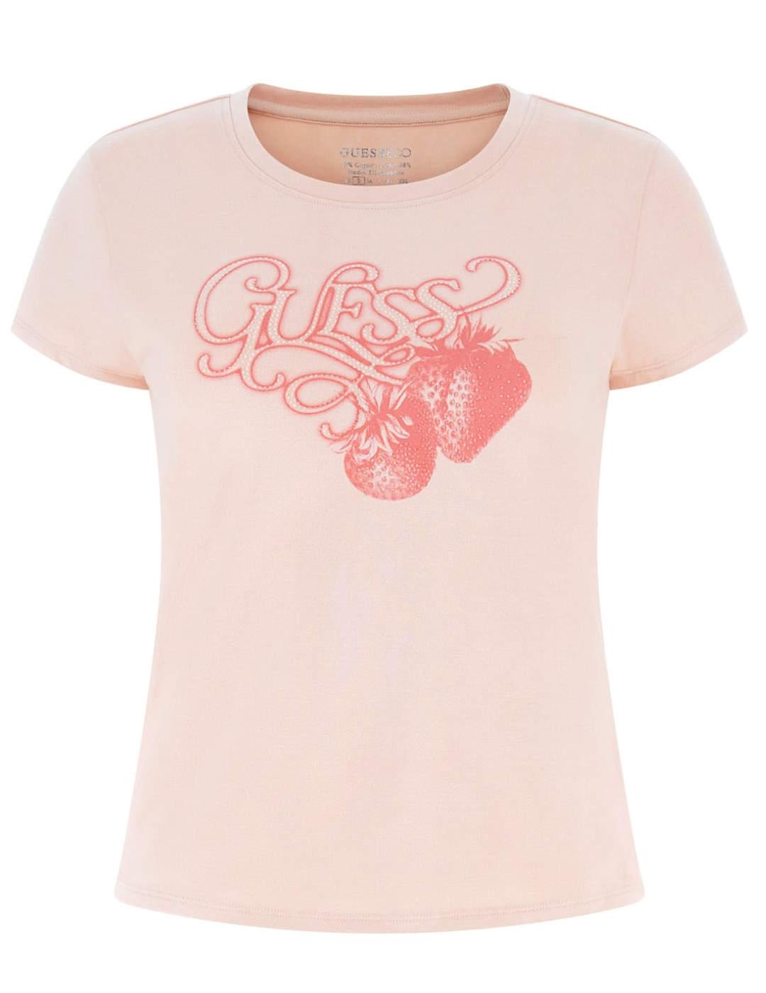Camiseta Guess Strawberry rosa manga corta para mujer