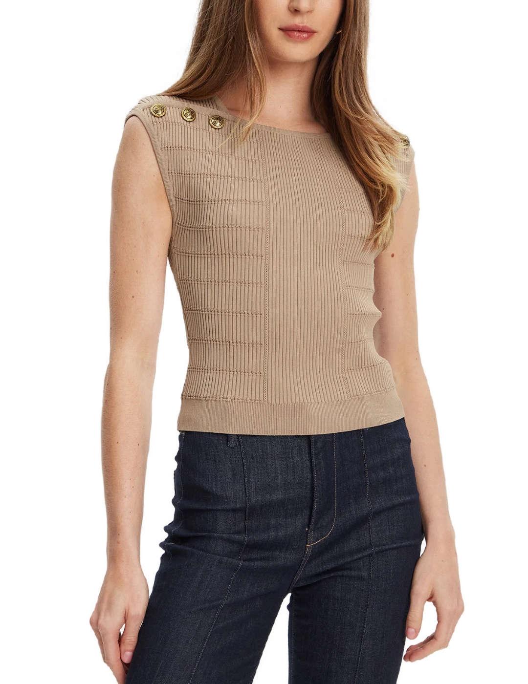 Camiseta Guess Evangeline tostado manga corta para mujer