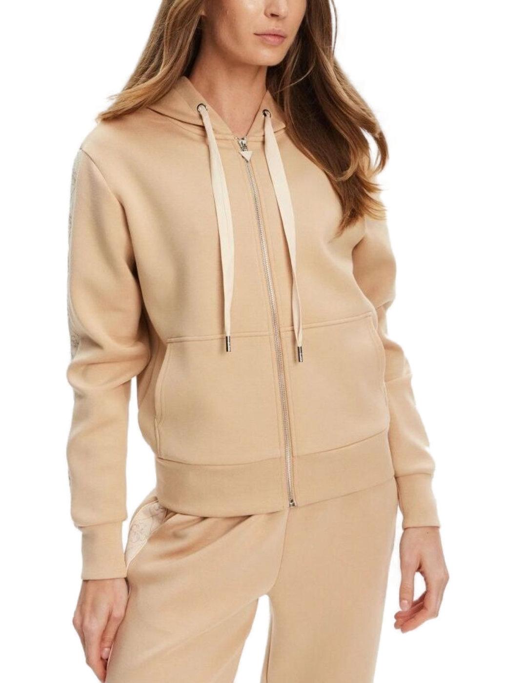 Chaqueta Guess New Hooded beige elástica para mujer