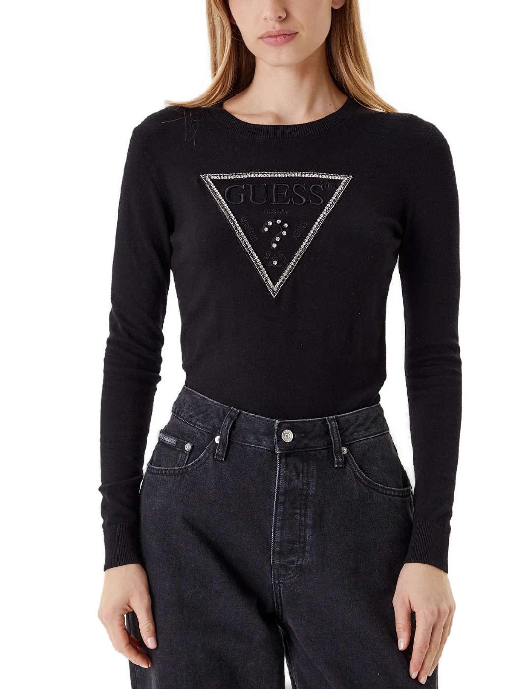 Camiseta Guess Kiara negra manga larga para mujer