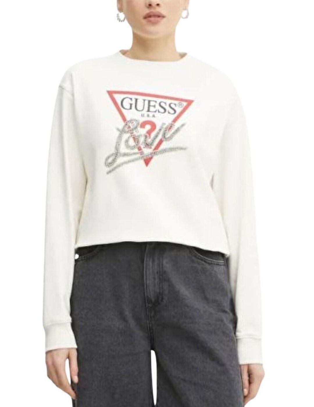 Sudadera Guess Studded blanca sin capucha brillos para mujer