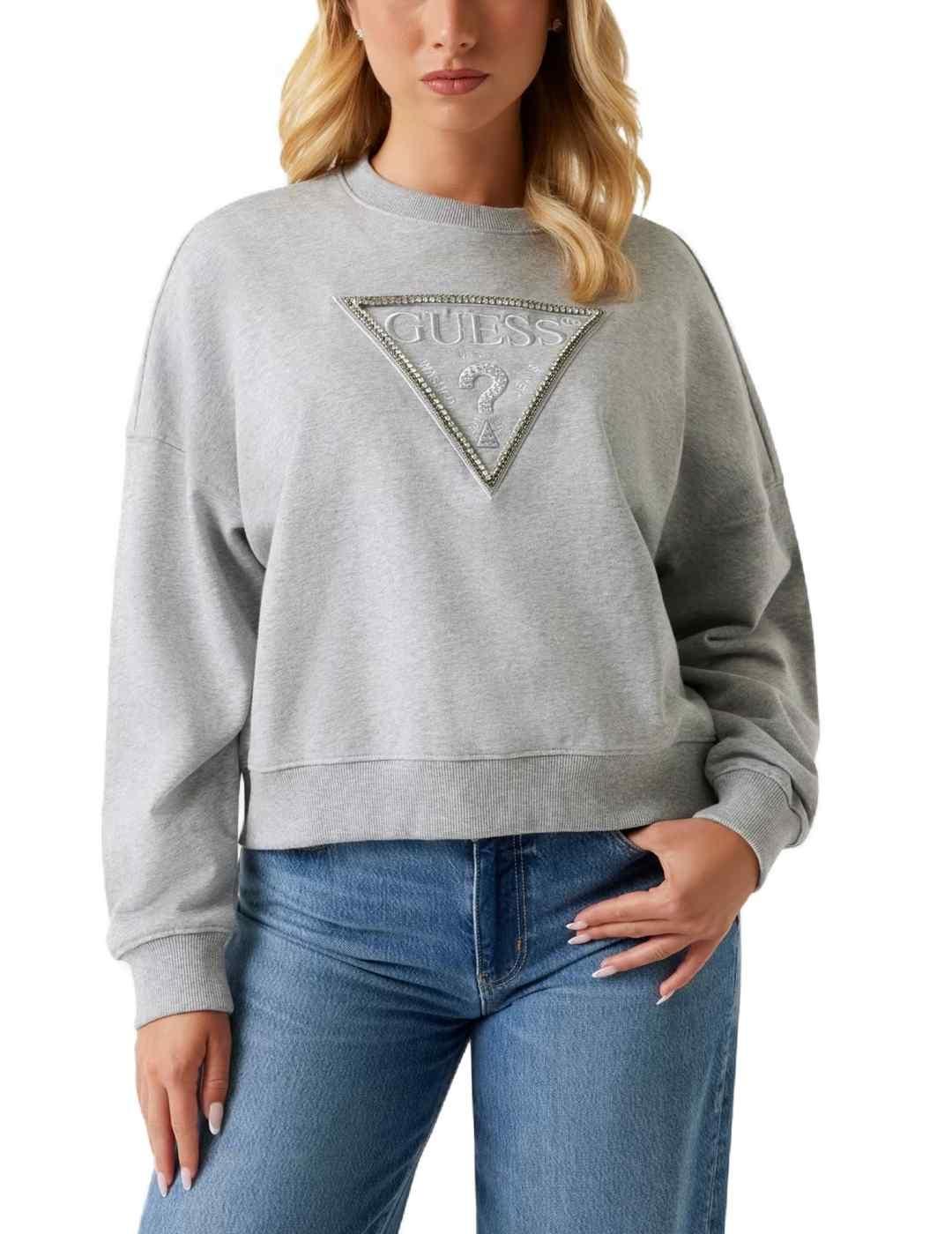 Sudadera Guess Rachele gris brillos sin capucha para mujer