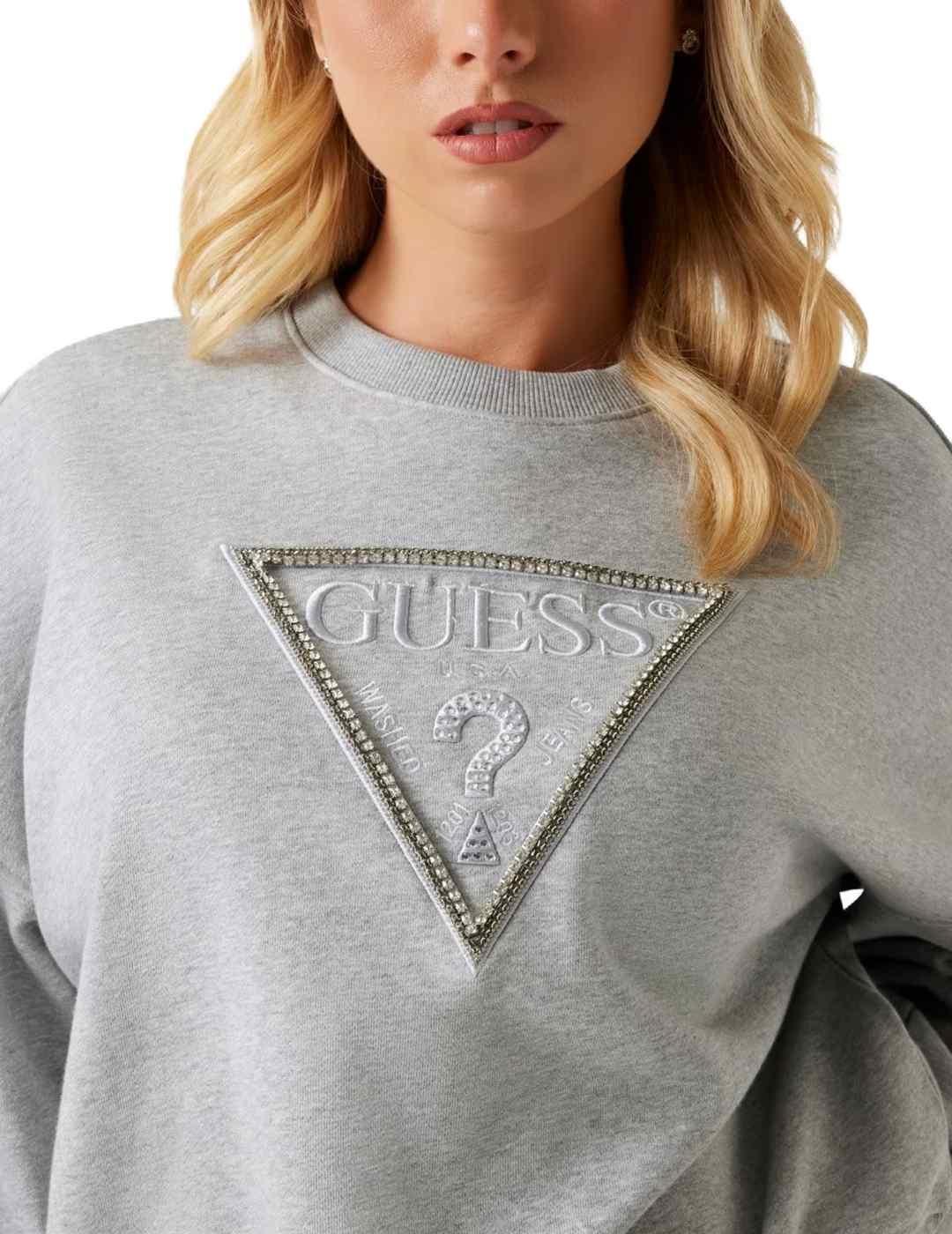 Sudadera Guess Rachele gris brillos sin capucha para mujer