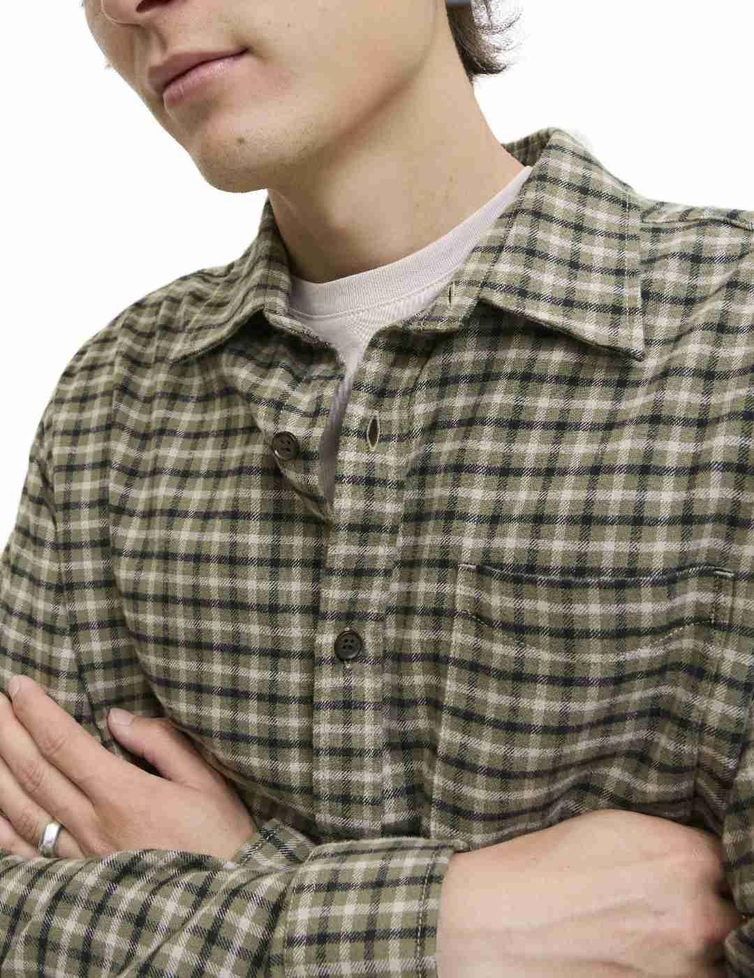 Camisa Jack&Jones James cuadros verde manga larga de hombre