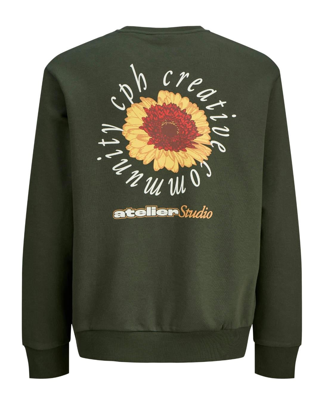 Sudadera Jack&Jones Rody con dibujo trasero verde de hombre