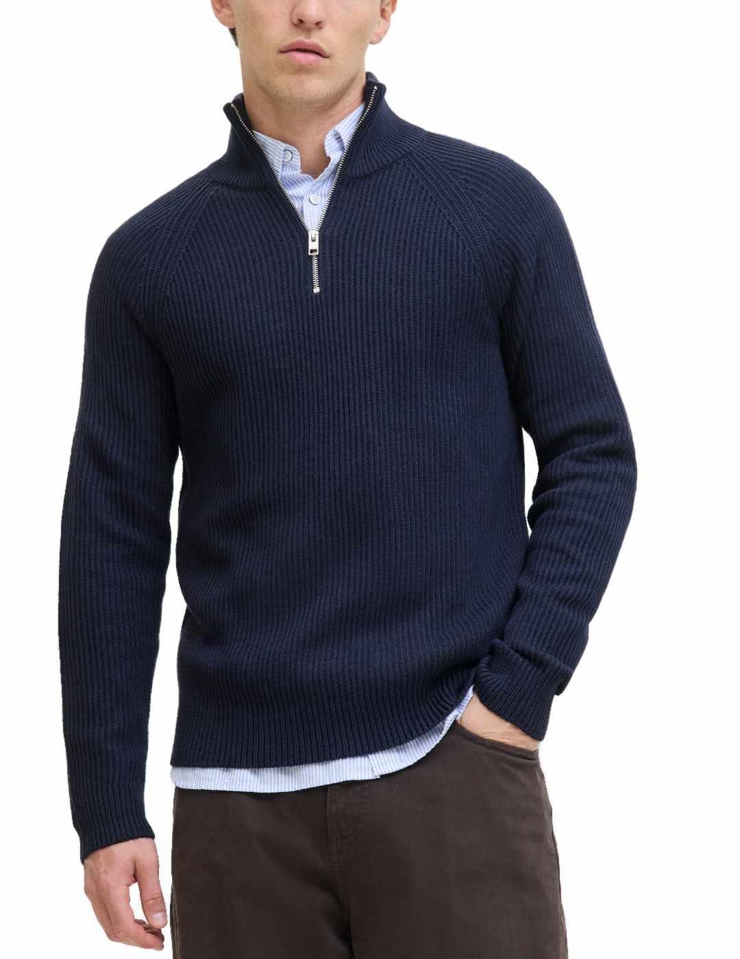 Jersey Jack&Jones Pannel azul media cremallera para hombre
