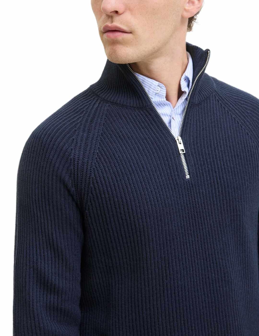 Jersey Jack&Jones Pannel azul media cremallera para hombre