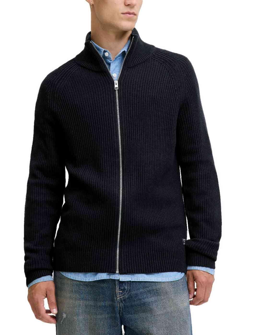 Cárdigan Jack & Jones cuello alto corte relax marino hombre