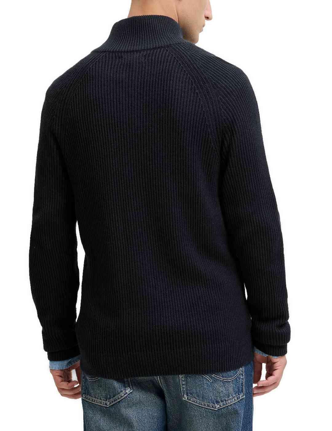 Cárdigan Jack & Jones cuello alto corte relax marino hombre