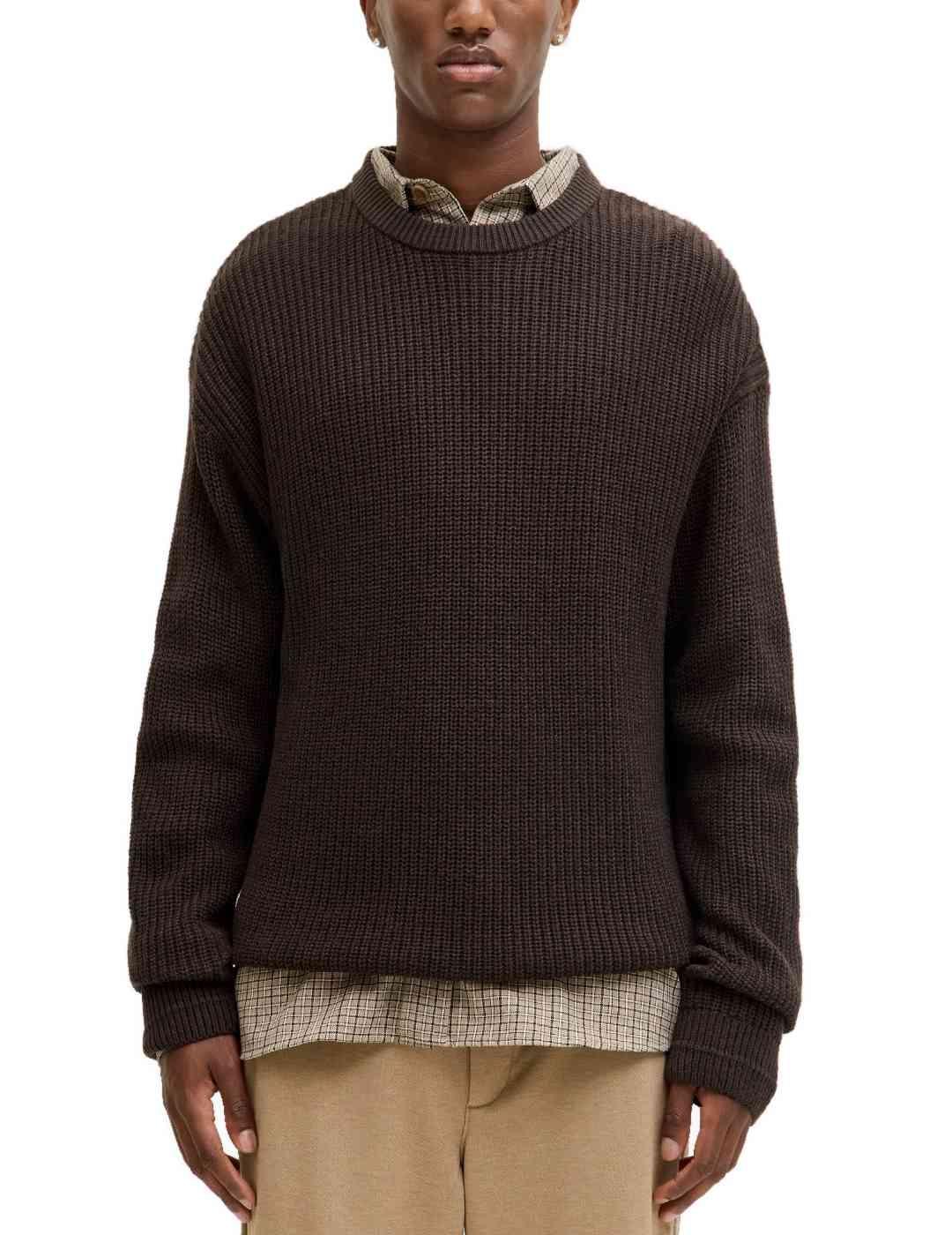 Jersey Jakc&Jones Kaito chocolate de punto grueso de hombre