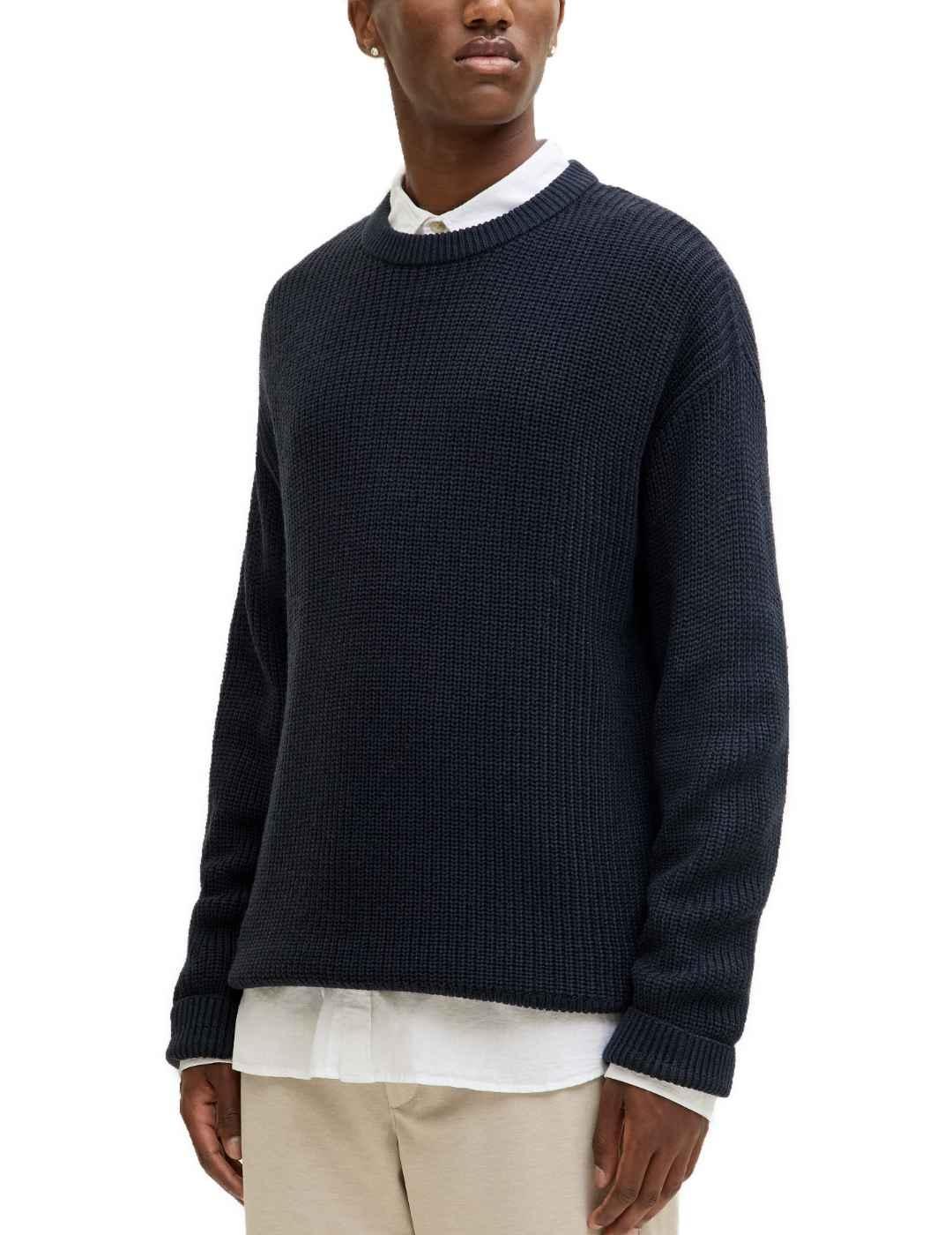 Jersey Jakc&Jones Kaito azul punto grueso para hombre