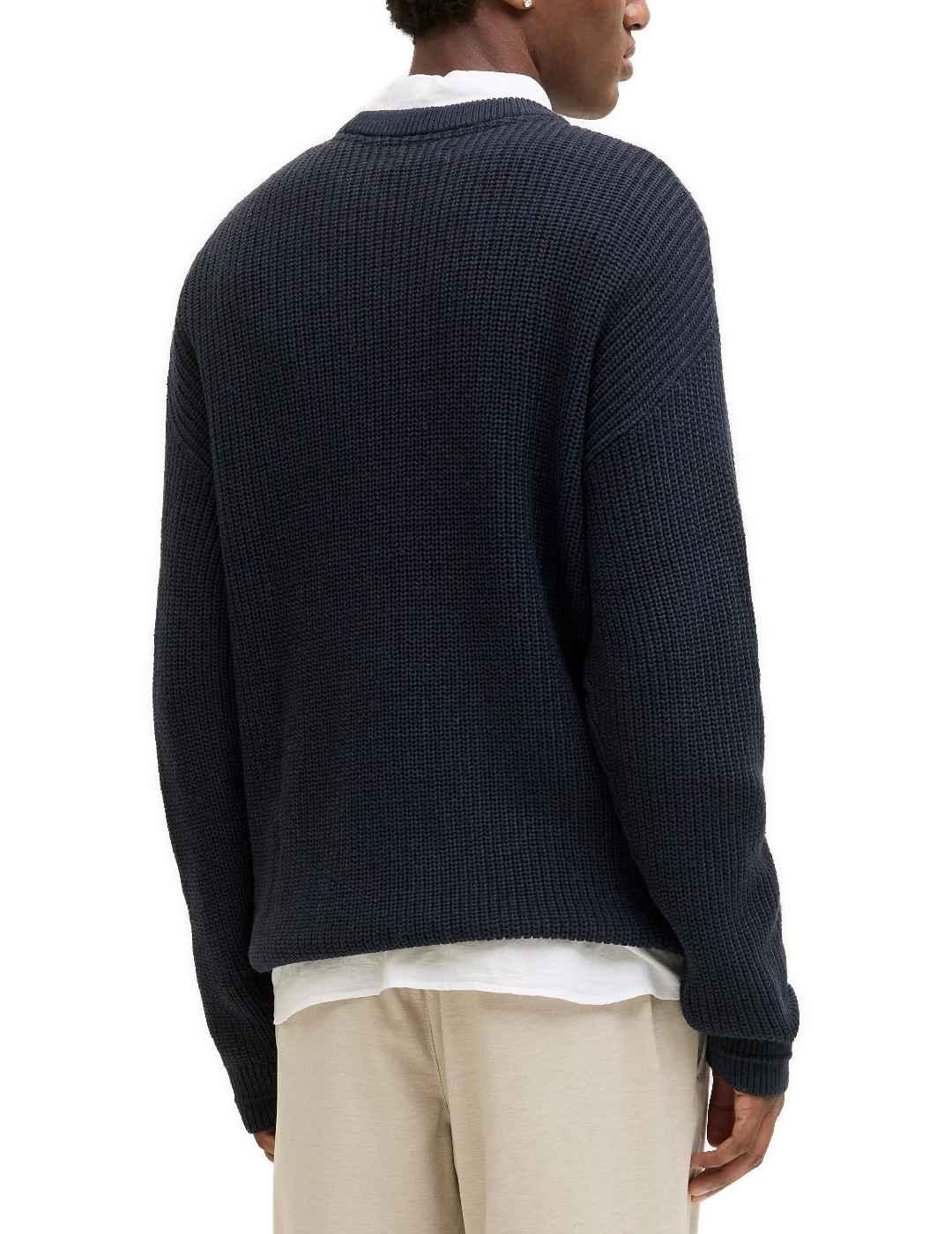 Jersey Jakc&Jones Kaito azul punto grueso para hombre