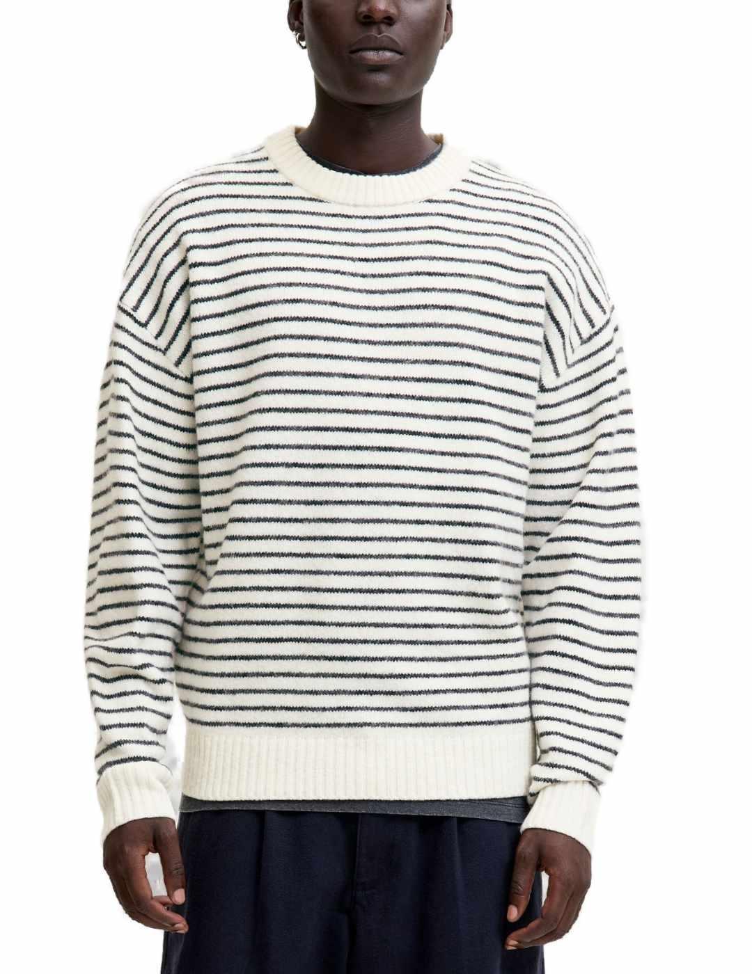 Jersey Jakc&Jones Soho rayas blanco con negras para hombre