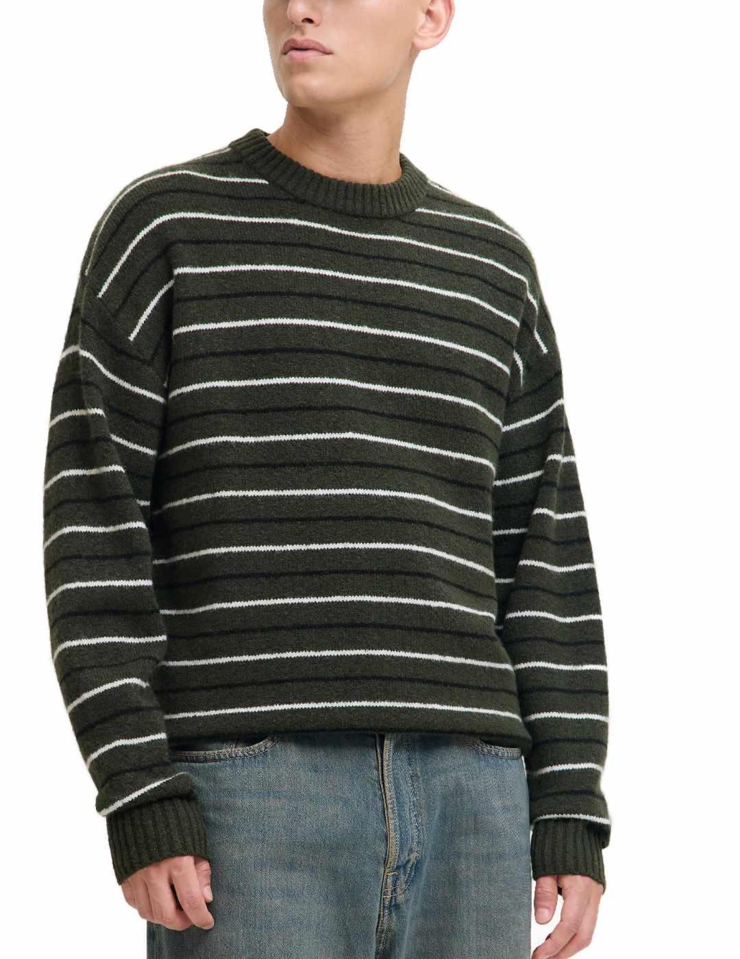 Jersey Jack & Jones Soho verde con rayas blancas de hombre