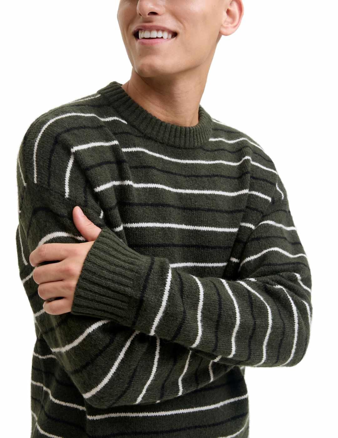 Jersey Jack & Jones Soho verde con rayas blancas de hombre