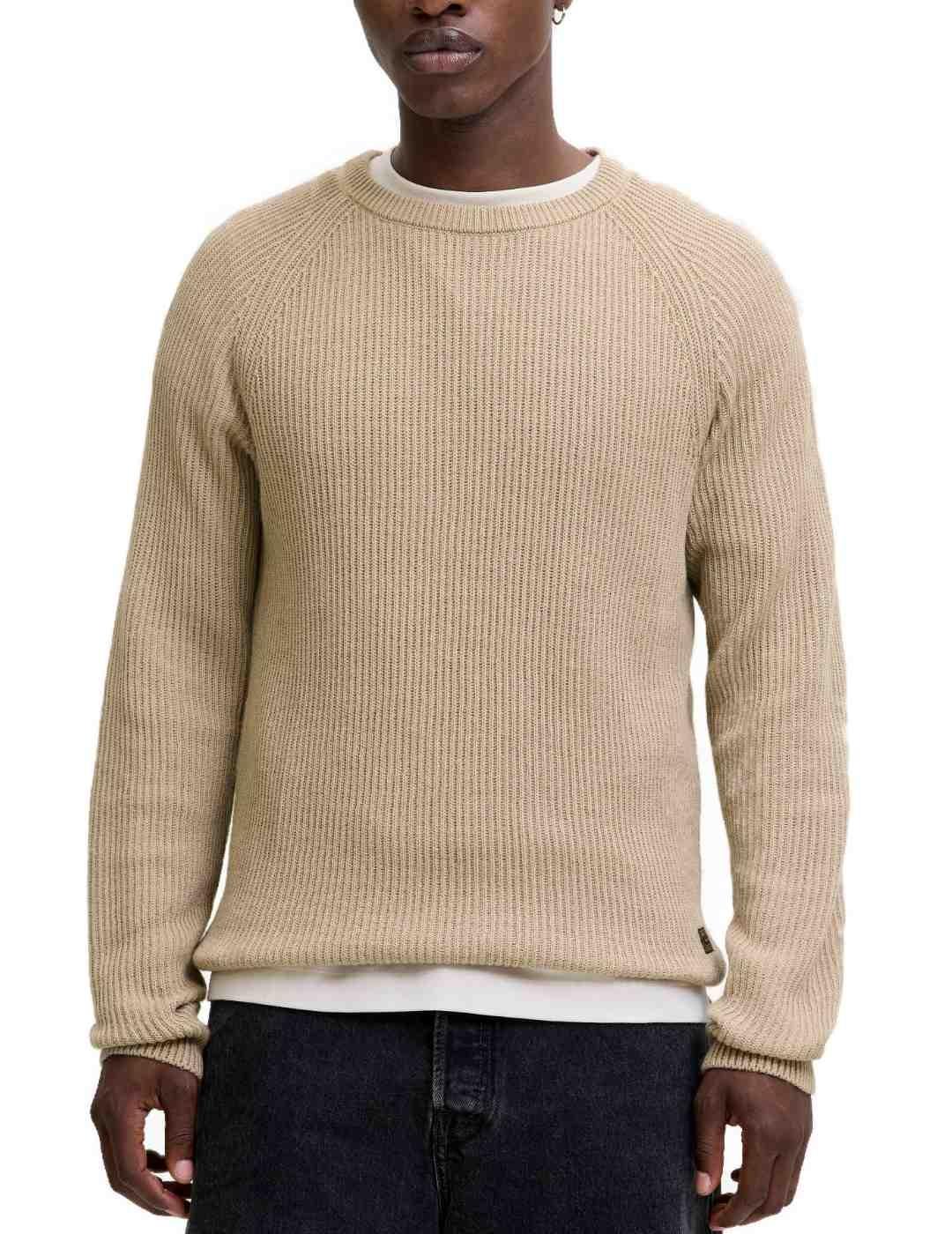 Jersey Jack & Jones Pannel de punto camel para hombre