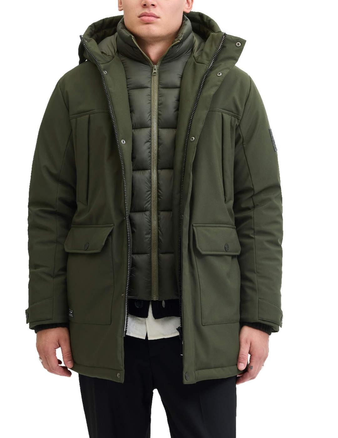 Parka Jack&Jones Finn verde oliva con chaleco para hombre