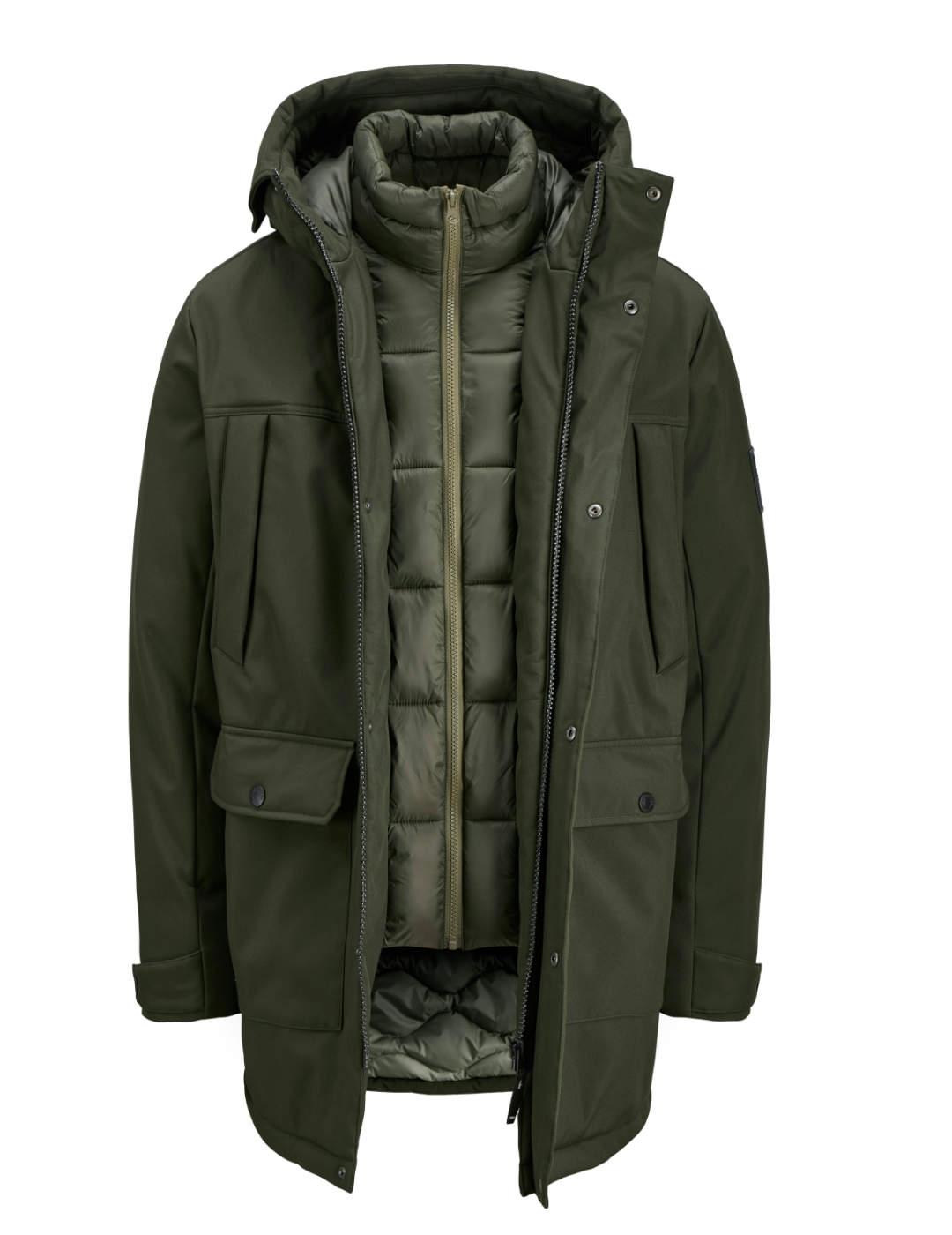 Parka Jack&Jones Finn verde oliva con chaleco para hombre