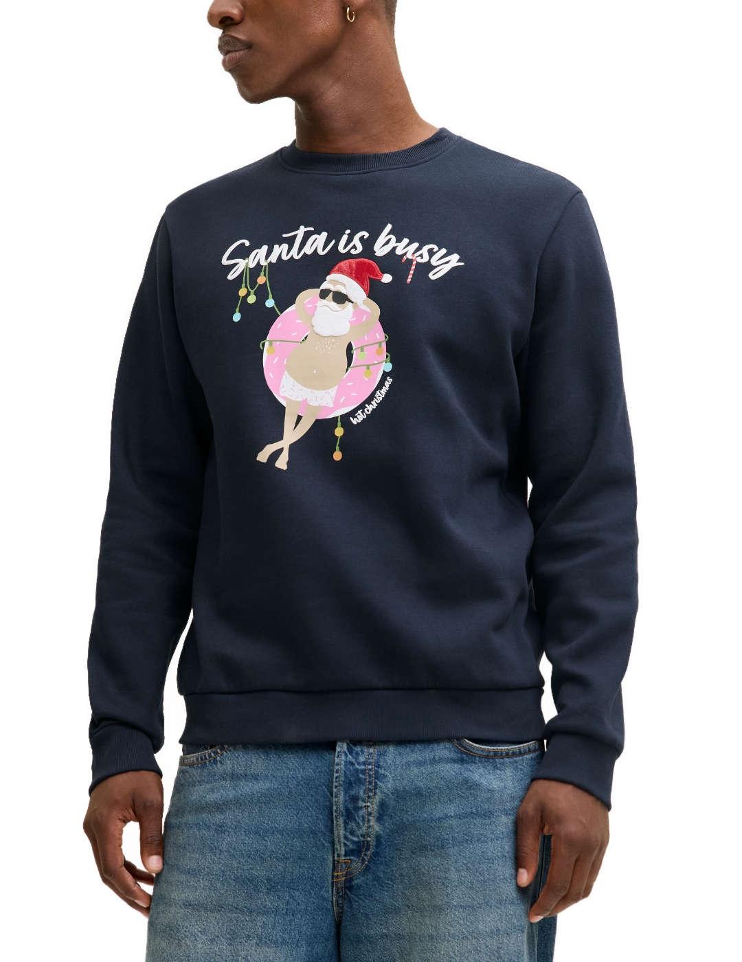 Sudadera Jack&Jones Christmas azul motivo navideño de hombre