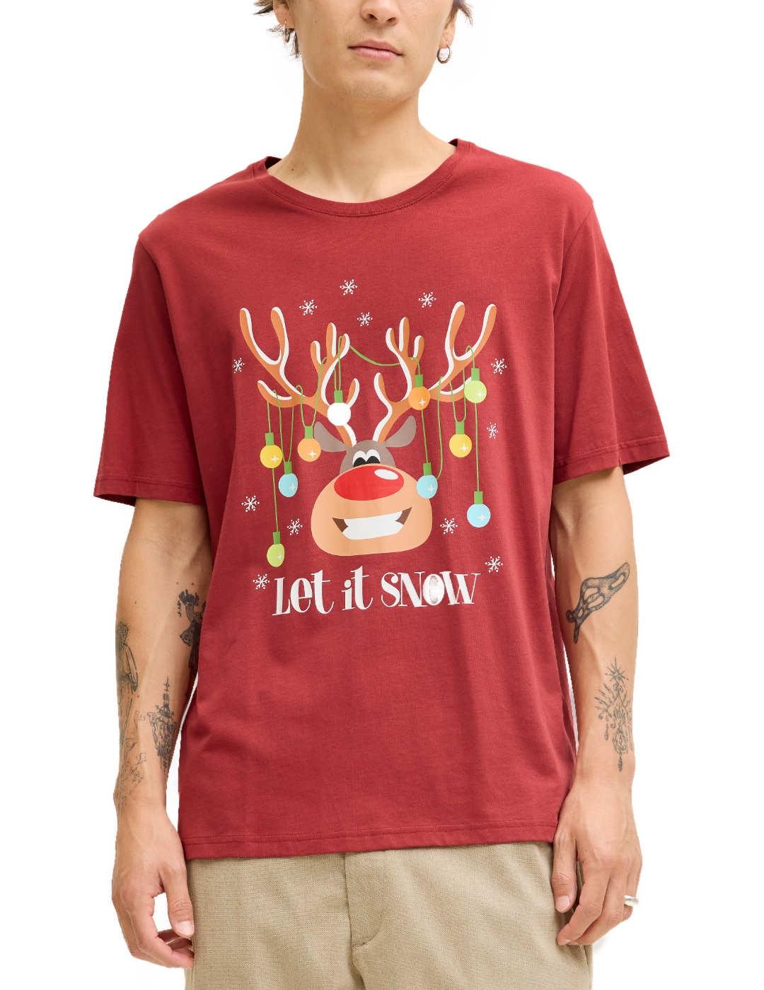 Camiseta Jack & Jones diseño navideño roja de hombre