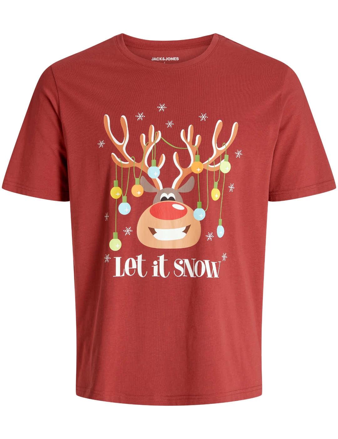 Camiseta Jack & Jones diseño navideño roja de hombre