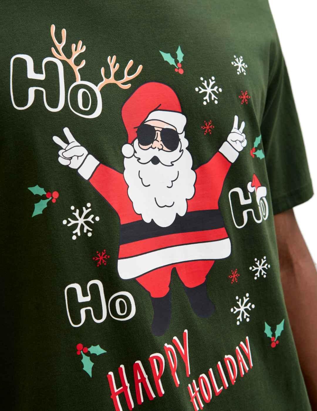 Camiseta Jack & Jones diseño navideño Papa Noel verde hombre