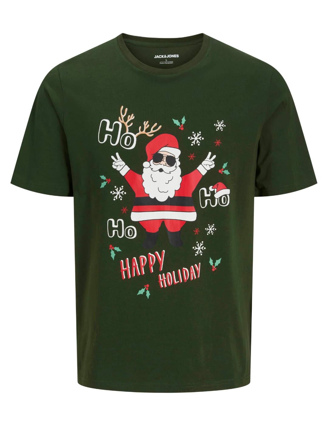 Camiseta Jack & Jones diseño navideño Papa Noel verde hombre
