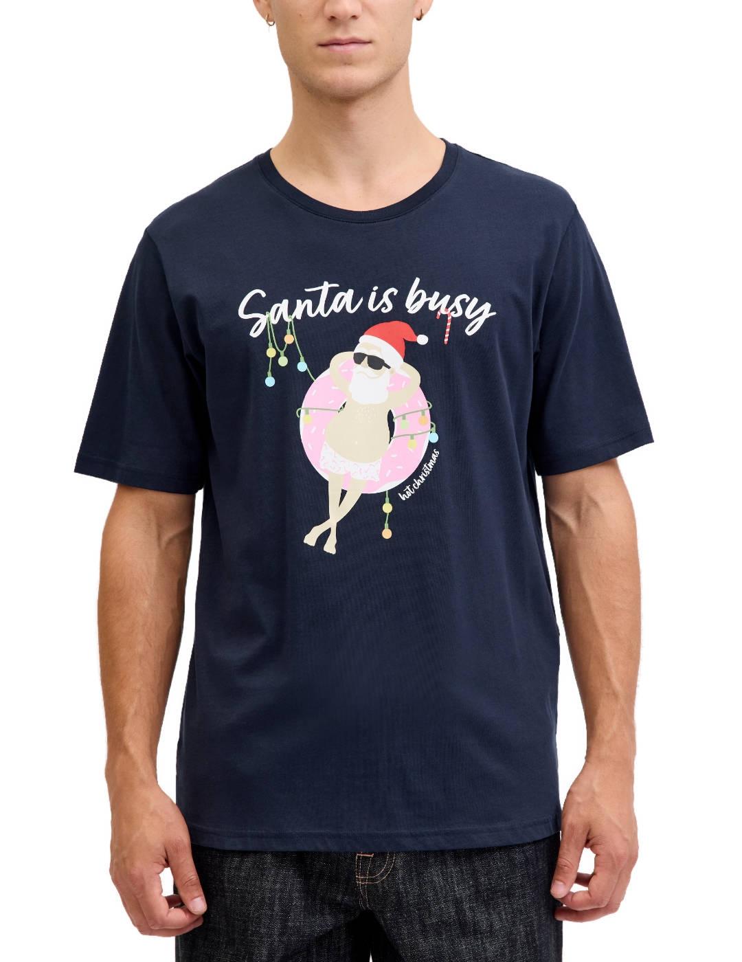 Camiseta Jack & Jones diseño navideño Santa marino de hombre