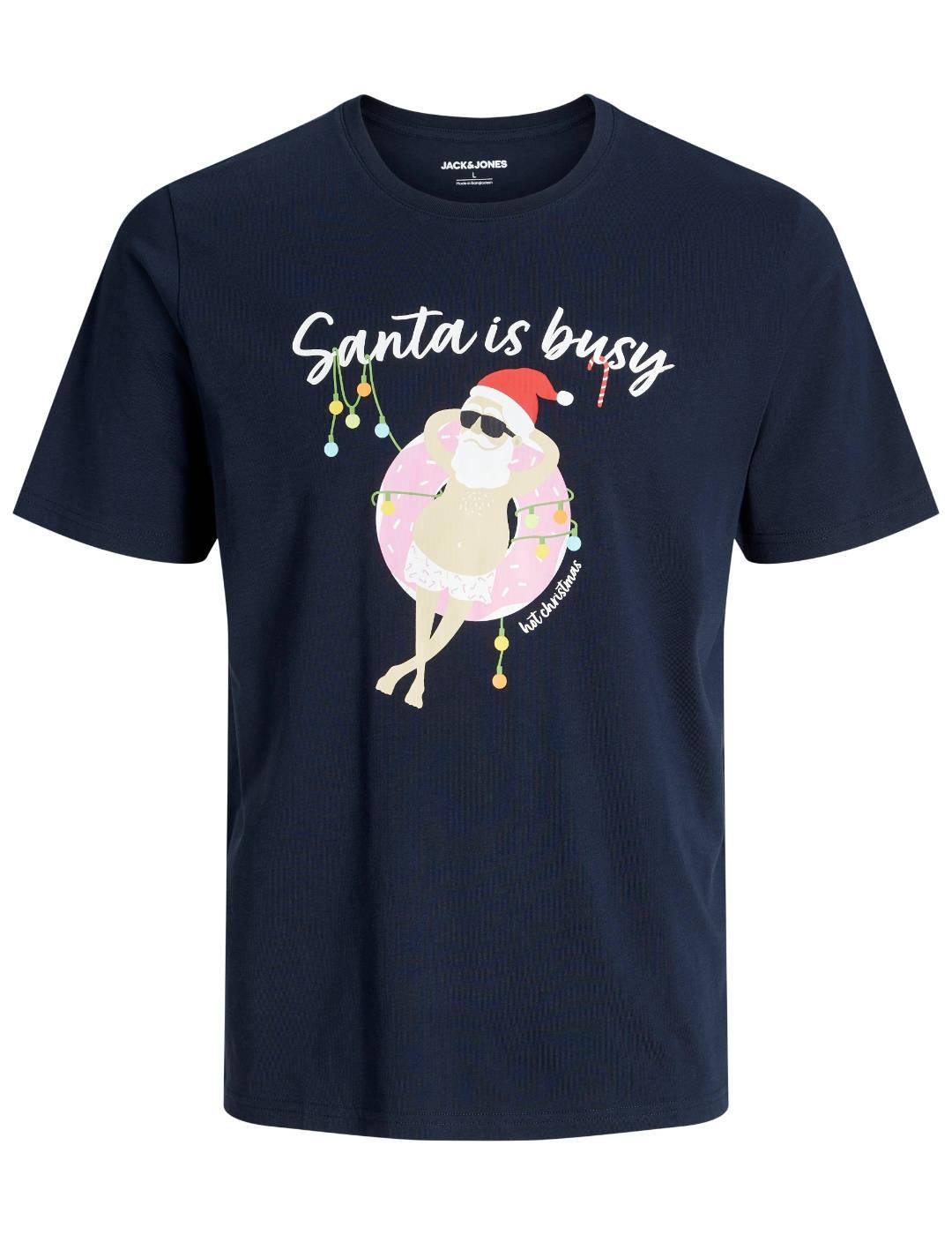 Camiseta Jack & Jones diseño navideño Santa marino de hombre