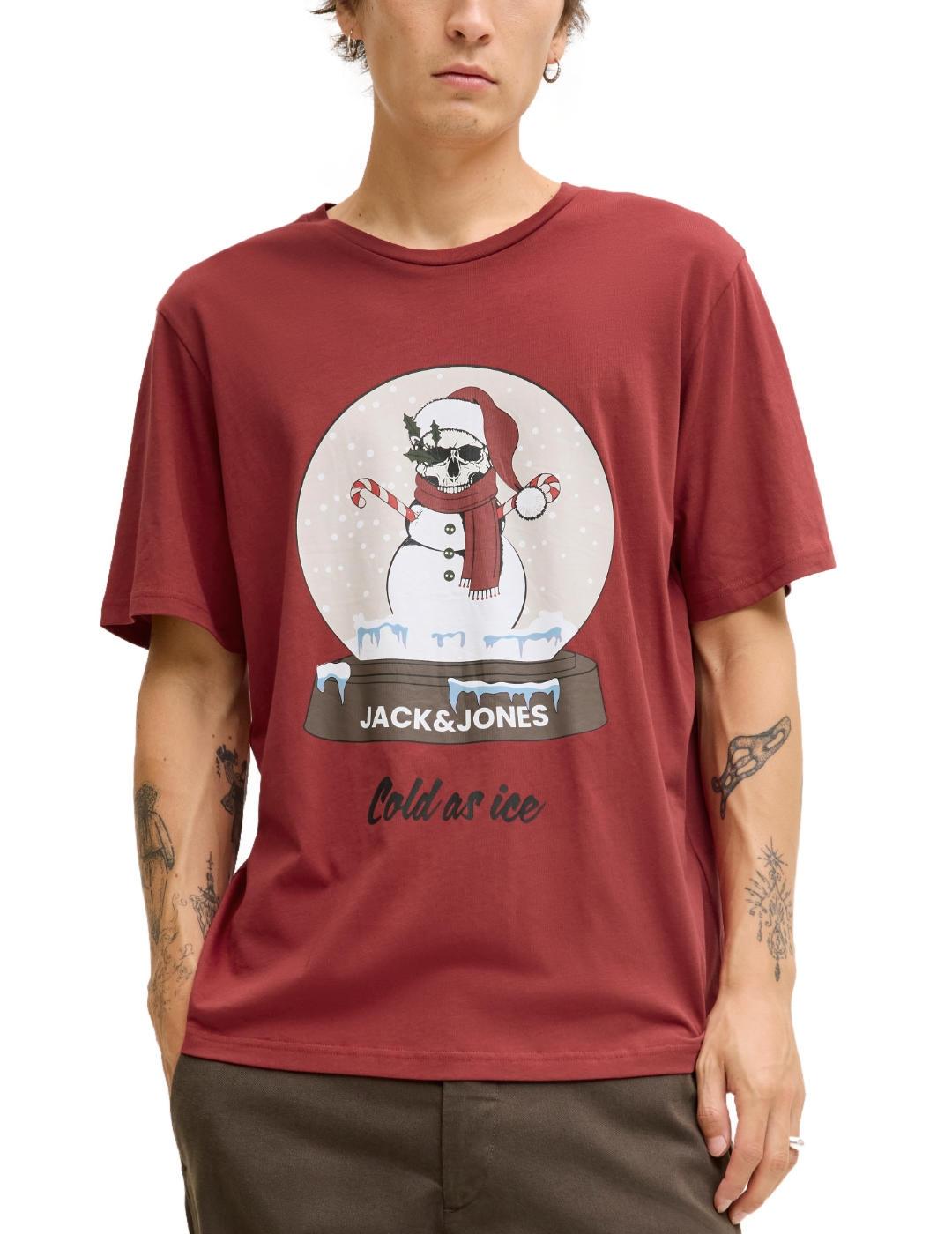 Camiseta Jack&Jones Noel muñeco de nieve roja  para hombre