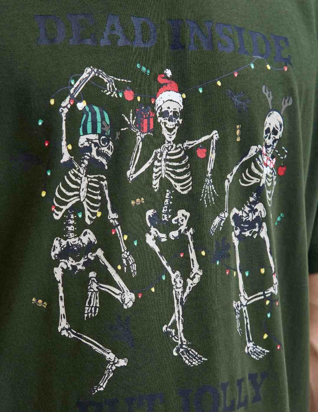 Camiseta Jack&Jones Noel esqueletos bailando verde de hombre