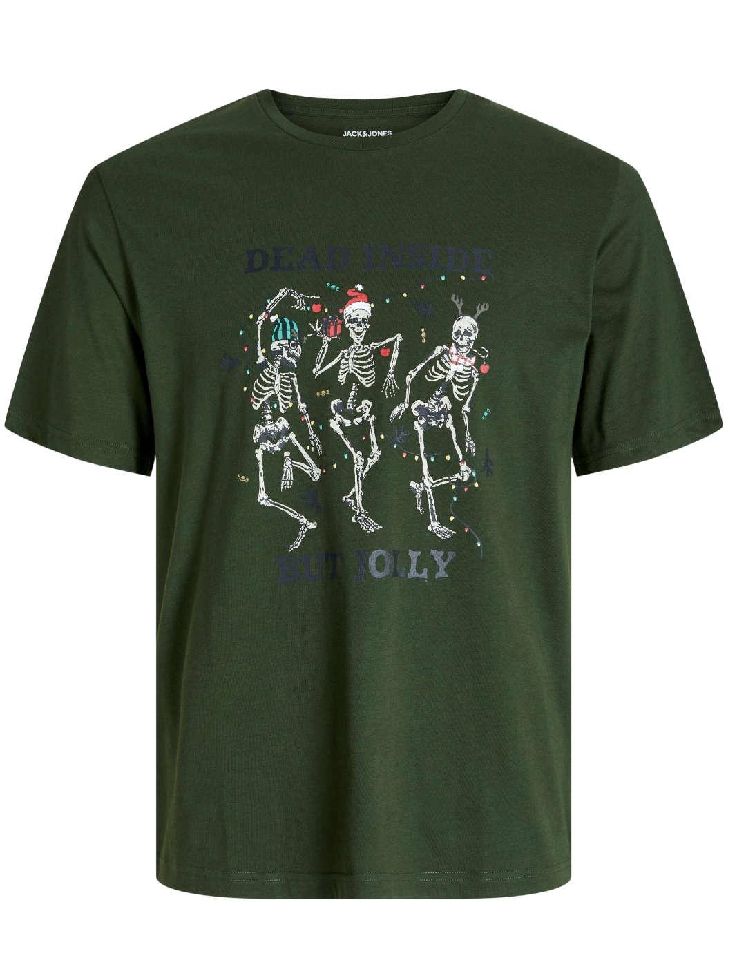 Camiseta Jack&Jones Noel esqueletos bailando verde de hombre