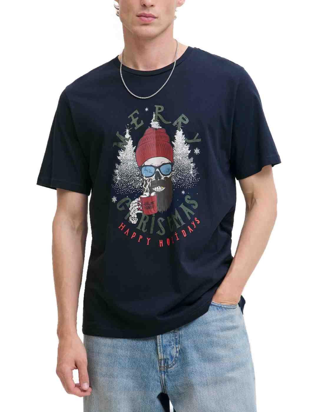 Camiseta Jack&Jones Noel azul calavera para hombre