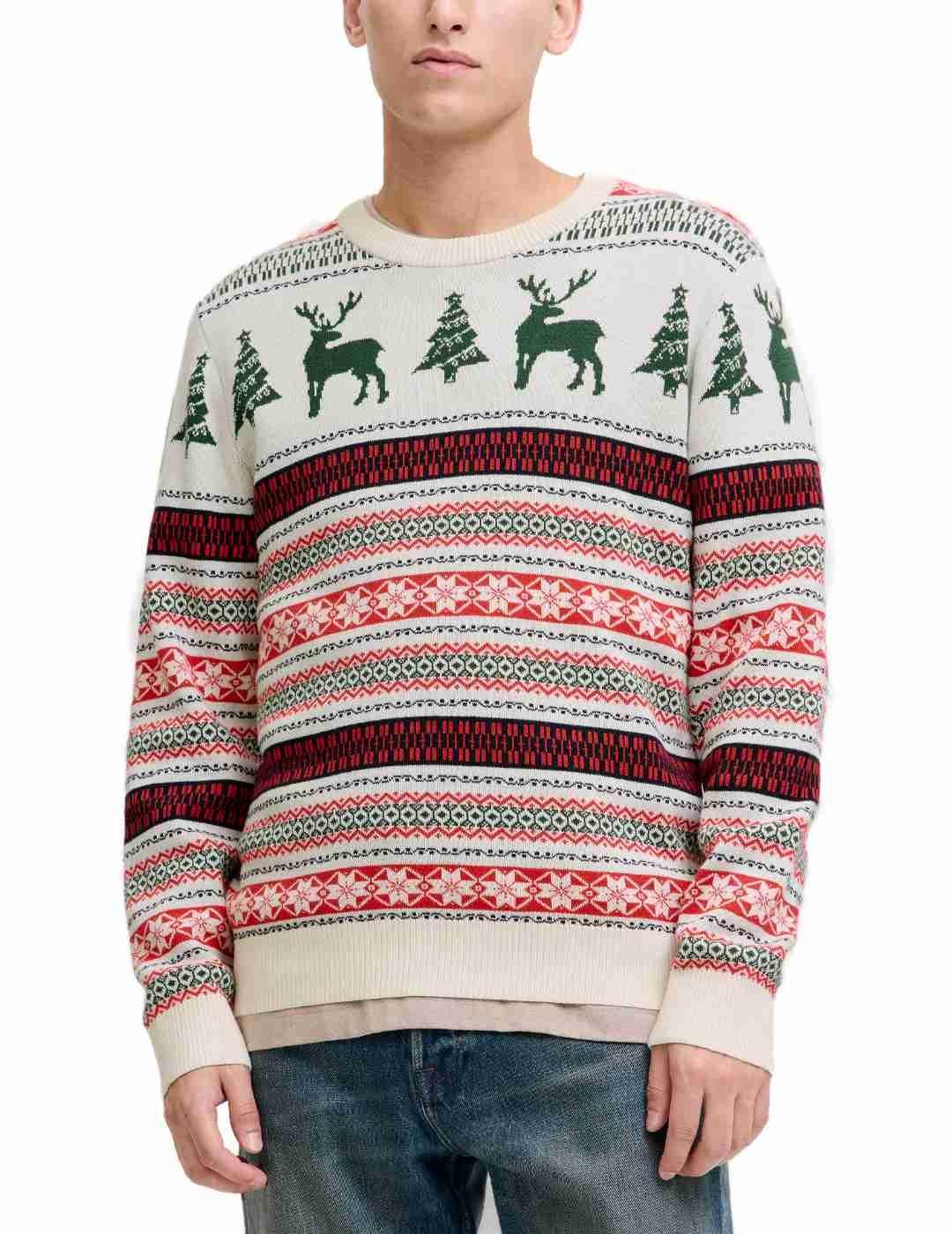 Jersey Jack&Jones Xmas multicolor blanco y rojo para hombre