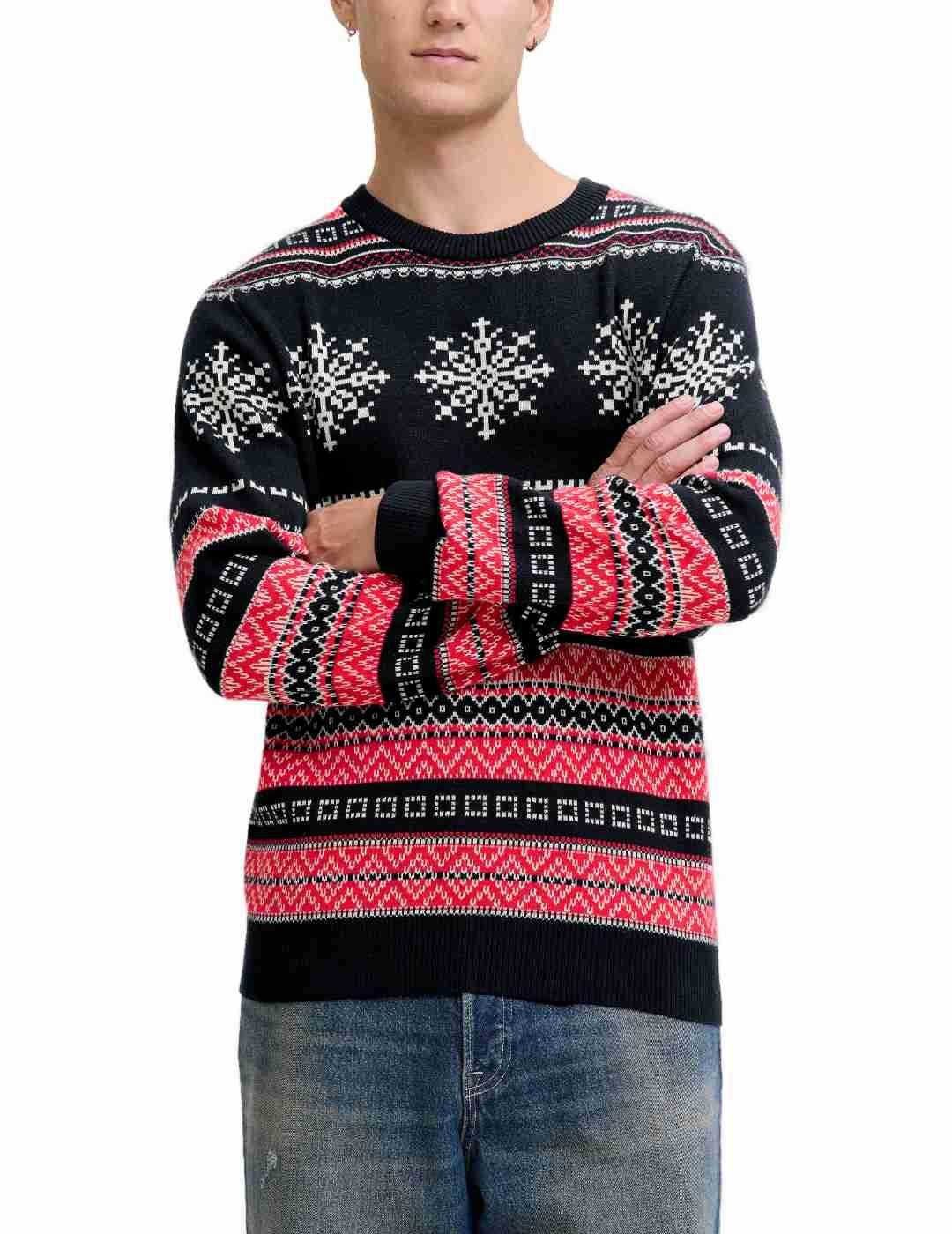 Jersey Jack&Jones Xmas azul y rojo navideño para hombre