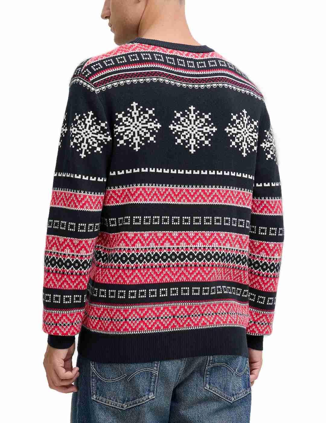 Jersey Jack&Jones Xmas azul y rojo navideño para hombre