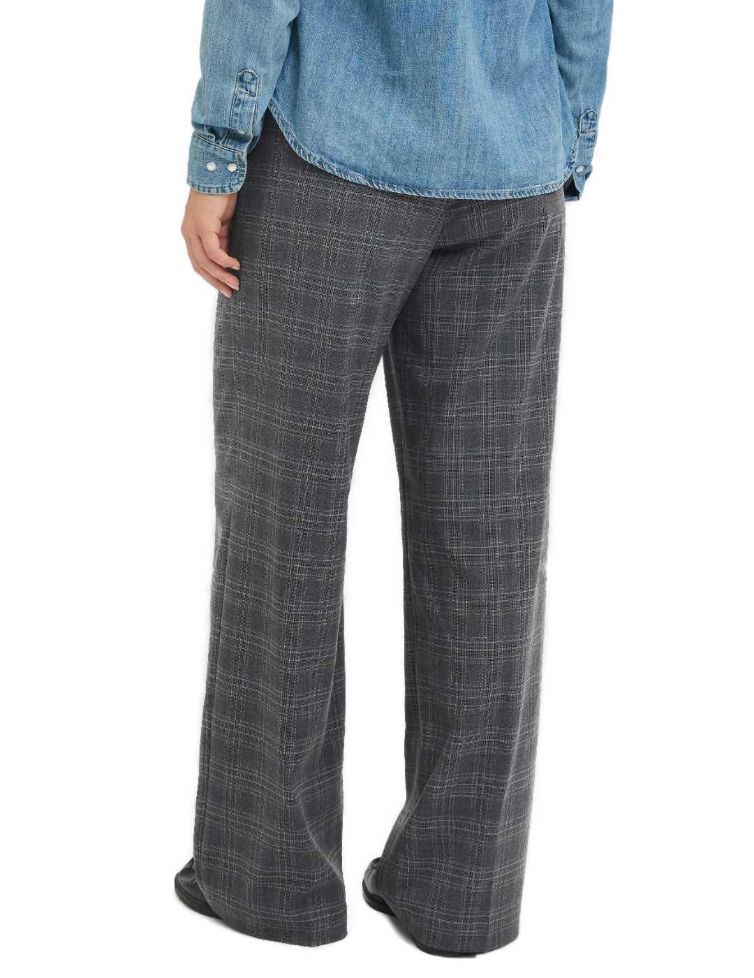 Pantalón JJXX Aya gris con cuadros ancho wide fit para mujer