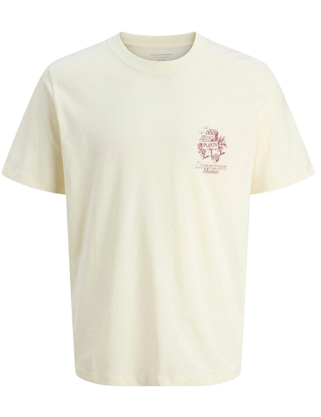 Camiseta Jack&Jones Billyburg beige dibujo espalda de hombre