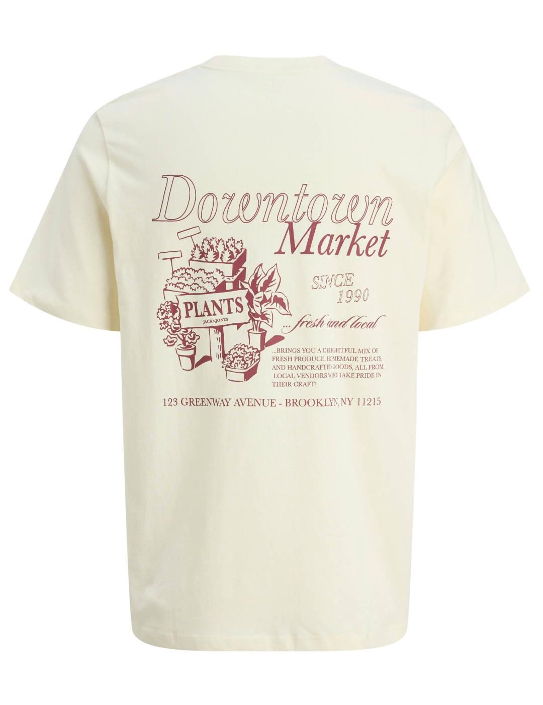 Camiseta Jack&Jones Billyburg beige dibujo espalda de hombre