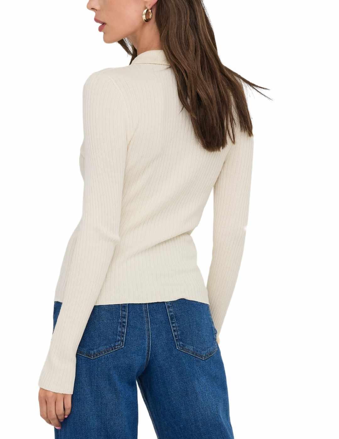 Polo Only Mila abotonado color beige de canalé para de mujer