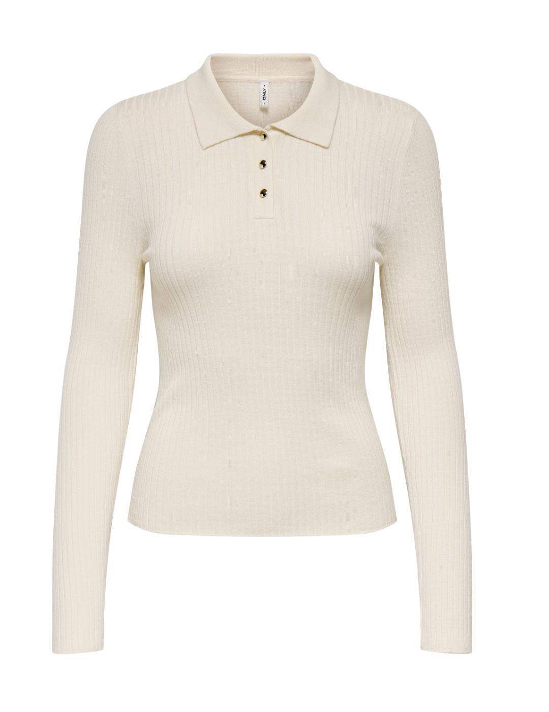 Polo Only Mila abotonado color beige de canalé para de mujer
