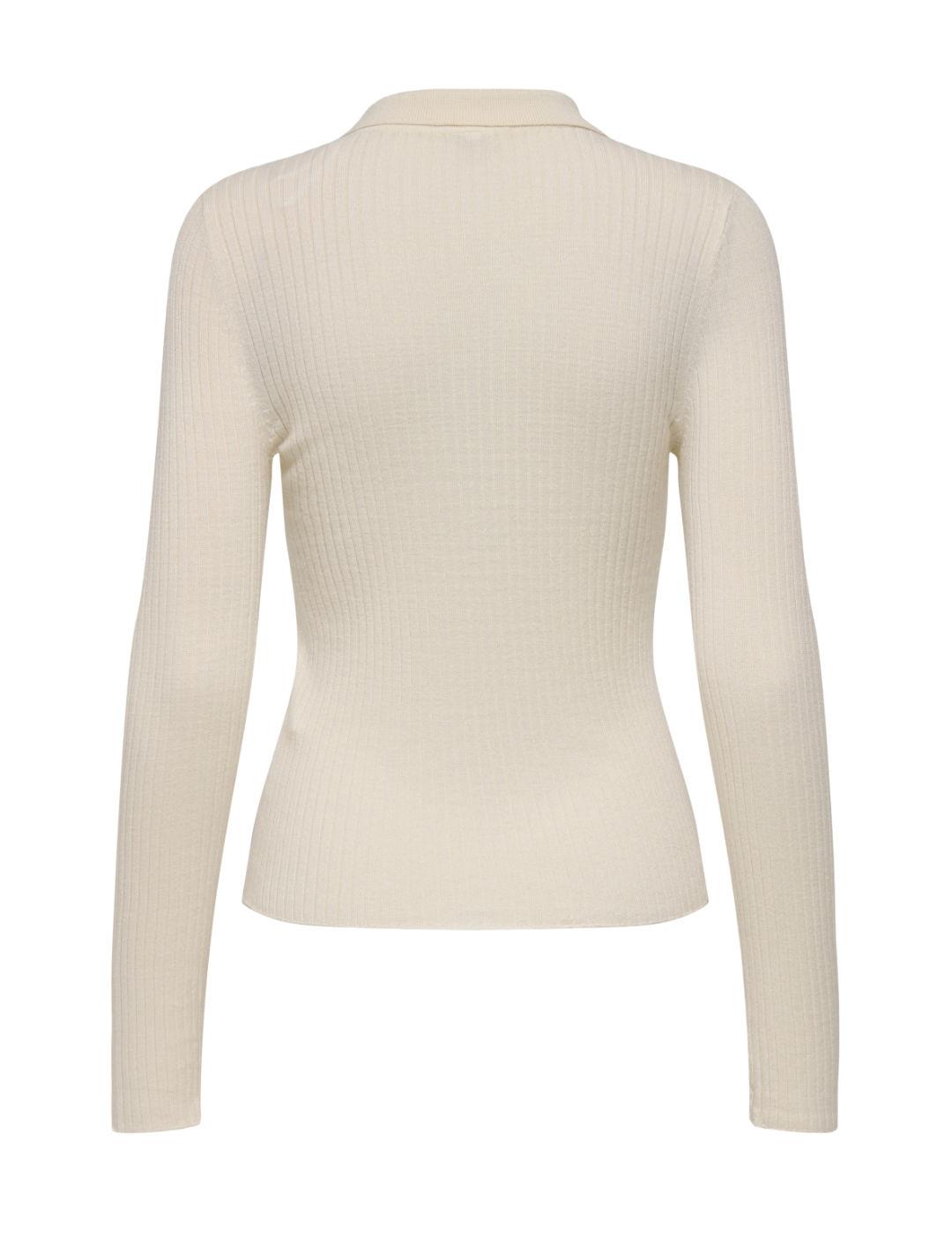 Polo Only Mila abotonado color beige de canalé para de mujer